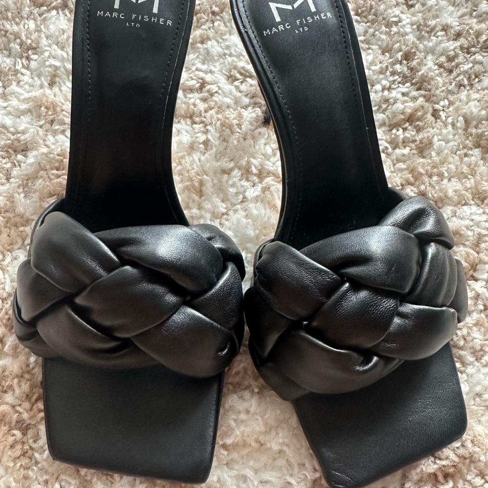 Marc Fisher Black Braided Slide Sandals
